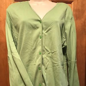 Lands End Green Button Up Cardigan Sz L